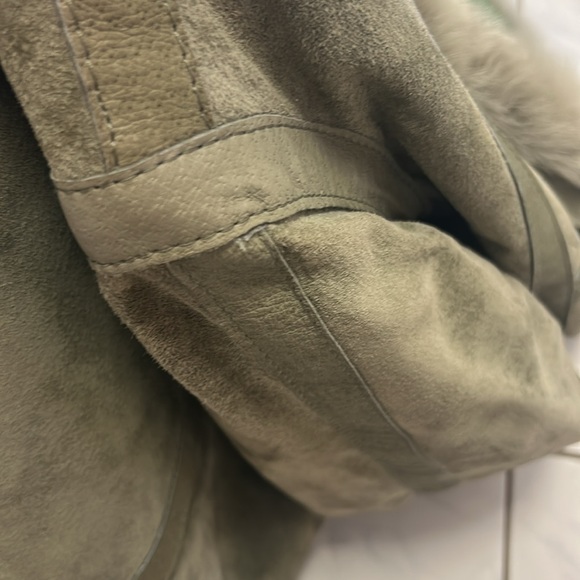 Women's Olive Green Faux Fur Trim Trench Coat - Picture 3 of 5